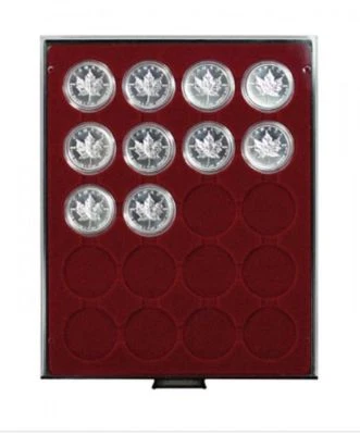 LINDNER Münzbox 2620 Rauchglas für 20 x Münzen bis max. Ø 46 mm in Kapseln