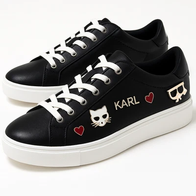 NUEVO SIN CAJA KARL LAGERFELD Cambie Cat Heart Love Tenis Adornados Talla 9.5 Negro Foto 1 de 4