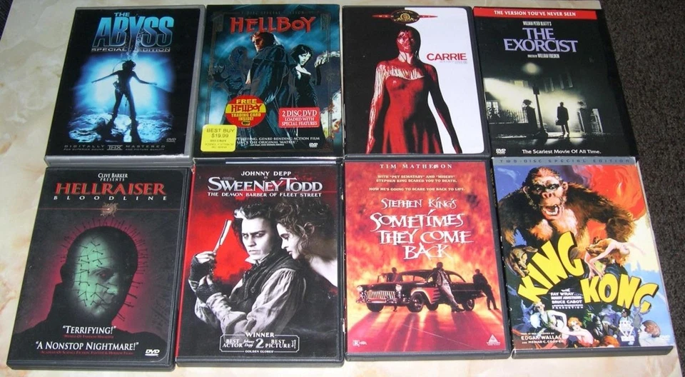 Lot of 8 Horror/Sci-Fi DVDs - The Abyss, King Kong, Hellboy, Carrie, Exorcist - Image 1 of 1