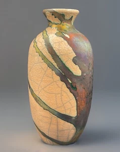 Jarrón de cerámica Koban RAAQUU Raku hecho a mano 7" multicolor # - Imagen 1 de 12