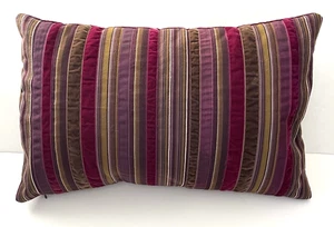 Crate & Barrel Morgan Striped Velvet Throw Pillow In Plum 13” x 20” Down Insert - Picture 1 of 5