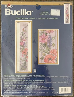 Bucilla Cross Stitch kit, Flowers Birds & Butterflies #42738, 4.5"x26", 2000 - Image 1 of 3