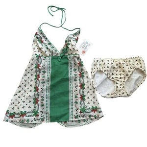 VTG 70/80’s Bathing Suit 2 Piece Halter Top Junior Sz 5 Women’s Sz 2 Boho Hippie - Picture 1 of 8