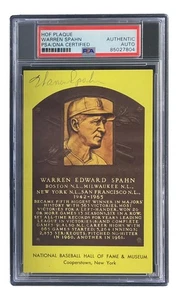 Warren Spahn Signed 4x6 Milwaukee Braves Hall Of Fame Plaque Card PSA/DNA - Picture 1 of 4
