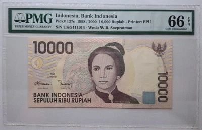 Indonesia Banknotes 10000 Rupiah 1998 PMG 66 EPQ Gem Uncirculated - P.137c - Image 1 of 2