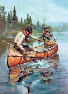 Fisherman in Canoe Fishing by Phillip Goodwin - Picture 1 of 1