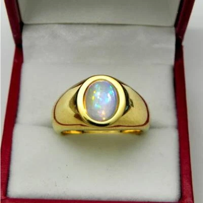 AAA  Australian Jelly Opal Cabochon 9x7mm 1.34 Ct Heavy 18K Yellow gold Men's - Image 1 of 4