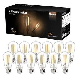 12Pack LED Edison Bulbs 60W Equivalent 2700K Dimmable Vintage Bulb E26 800LM - Picture 1 of 13