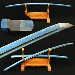 Spada Samurai Giapponese Lama Blu Shirasaya Katana Acciaio Piegato Full Tang Affilata - Foto 1 di 11