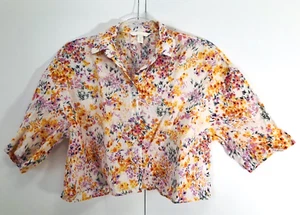 Top H&M para mujer talla XS multicolor lino corto abotonado floral hada casa de campo núcleo - Imagen 1 de 6