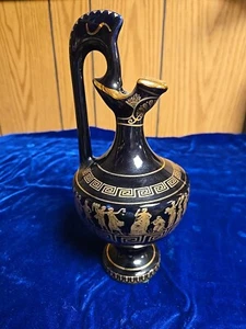 Vintage Hand Made in Greece schwarz mit 24k Gold bemalt Design Krug/Vase - Bild 1 von 10