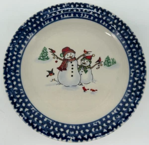 Thomson 7¾" Salad Plate~USED~Winterland Blue Pattern~Snowmen Blue Sponge Border - Picture 1 of 7