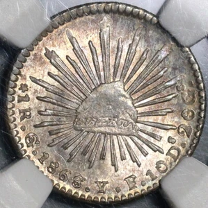 1868/7-Go NGC MS 64 Mexico 1 Real Silver Mint State Overdate Coin (21022102C) - Picture 1 of 9