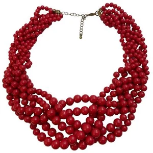 Vintage Braided Bead Necklace Red Retro Americana - Picture 1 of 5