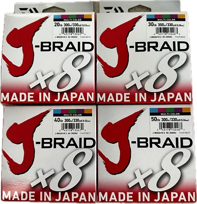 Daiwa J-Braid 300 Meter Multi-Color Line 20 30 40 50 80 LB J-Braid x 8- 300m - Image 1 of 4