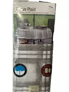 Reece Plaid Umbrella Tablecloth 60 x 84 Oblong Gray Plaid For Patio Table - Picture 1 of 14
