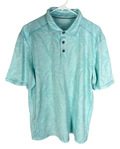 Polo Tommy Bahama Island Zone uomo L blu palma stampa floreale camicia performance - Foto 1 di 3