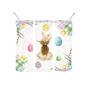 Easter 20oz Tumbler , Highland Cow Bunny, Personalized Easter Custom Gift Tumblr - Picture 1 of 2