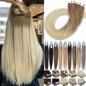 60PCS-150G Thick Tape In Remy Human Hair Extensions Full Head Skin Weft Ombre FS - Picture 1 of 66