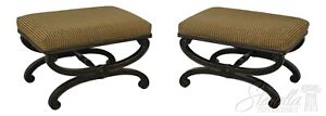 57531Ec: Pair Fairfield Regency Style X Base Benches Or Stools