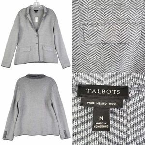 Talbots Blazer Jacket Women’s Knit Medium Gray Merino Wool Stretch Chevron New - Picture 1 of 11