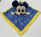 Disney Mickey Mouse Lovey Blue Plush Yellow Satin Stars Rattle in Head Crib Toy