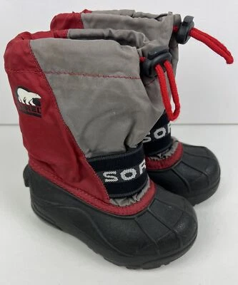 Botas de neve Sorel Ice Fox infantil tamanho 8 inverno com forros de lã borracha preta vermelha - Imagem 1 de 4