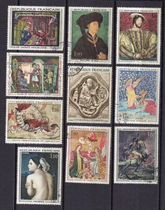 France Art tableaux un lot de 10 grands timbres oblitérés /TE4426 - Picture 1 of 1