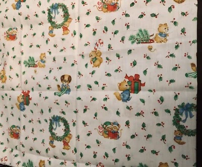 VTG Spring Mills Hallmark Christmas Critters Baby Animals Allover Toss BTFQ - Image 1 of 4