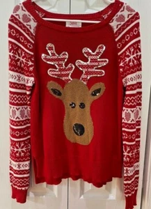Justice ugly cute Christmas Reindeer Fair Isle Red/White Sweater Girl’s Size 16  - Picture 1 of 5