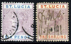 ST LUCIA Queen Victoria 1887 6d. & 1s. Die I Wmk Crown CA SG 41 & SG 42 VFU - Picture 1 of 2