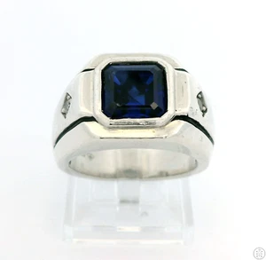 Vintage C&C Sterling Silver Mens Ring with Blue and White lab Sapphire Size 10 - Picture 1 of 11