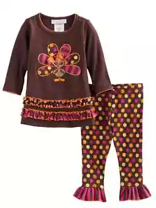 Infant & Toddler Girls Brown Turkey Thanksgiving Outfit Shirt & Leggings Set 12m - Picture 1 of 1