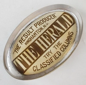 Rare Antique Advertising Glass Paperweight The Herald Binghamton NY Newspaper - Picture 1 of 10