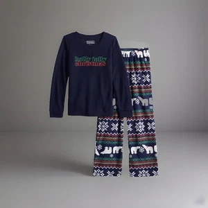 Holly Jolly Christmas FAMILY 2 PIece PAJAMAS, Blue SIZE 16 $34 Soft Girls - Picture 1 of 2