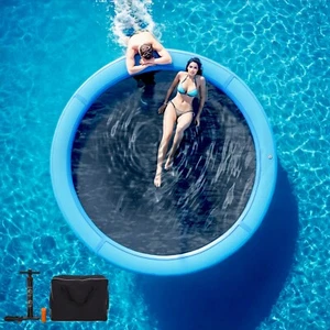 10FT Sunchill Heavy-Duty Float Ring, Inflatable Pool Dock, Hammock for Lake Blue - Picture 1 of 7