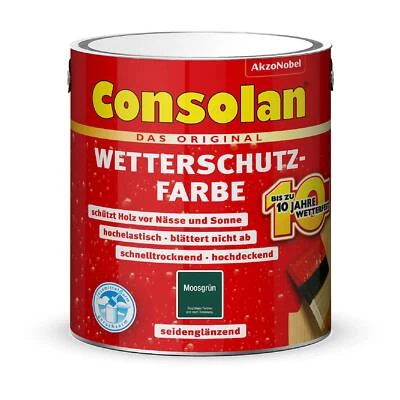 Consolan Wetterschutzfarbe 750 ml Moosgrün Deckend Außen Dauer Holzschutz - Bild 1 von 4