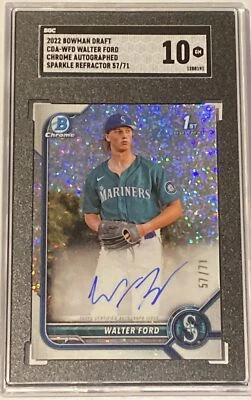 2022 Bowman Draft Chrome Walter Ford Sparkle Refractor Auto /71 SGC 10 - Image 1 of 2