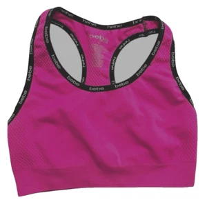 Bebe Pink Logo  Racerback Sports Bra Pink Black Size Small 95% Nylon - Picture 1 of 5