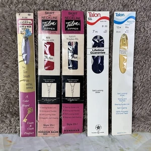 Vintage TALON NOS Zipper Lot 5 Pieces Assorted Metal J. & P. COATS Neckline USA - Picture 1 of 9