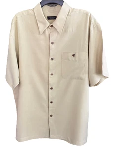 Camisa Cellinni Abotonada 100% Seda Dorado Bolsillo Amarillo Pequeña Patrón Acanalado XL - Imagen 1 de 5