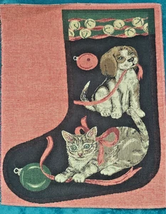 TAPESTRY Christmas Stocking Panel NOS Puppy Dog & Cat animals pet ADORABLE! - Picture 1 of 6