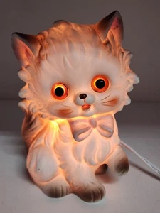 Lámpara de mesa vintage Josef Originals cerámica gato gatito luz nocturna con cable - Imagen 1 de 13