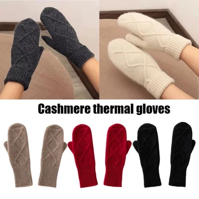 Crochet Jacquard Cashmere Double Layer Seamless Knit Mittens Full Finger GlovesḦ - Image 1 of 4