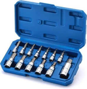 13PCS Hex Bit Socket Set, Metric, CR-V, S2 Steel, 1/4", 3/8" and 1/2" Drive, Bit - Foto 1 di 6