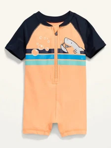 NWT Old Navy Bubbles Shark Zip-Front Rashguard One-Piece Swimsuit Baby Boys - Picture 1 of 1
