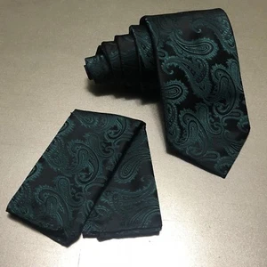 Cravatta Hankie Quadrata Foresta Verde Scuro Uomo Collo e Tasca Set Matrimonio Formale - Foto 1 di 2