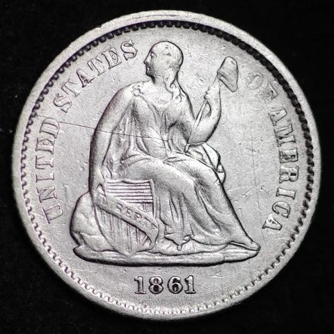 1861 Seated Liberty Half Dime CHOICE AU FREE SHIPPING E180 JET Cover