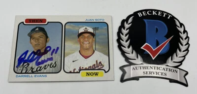 Topps Heritage 2022 entonces ahora firmado Juan Soto/Darrell Evans autógrafo automático Bas Foto 1 de 2