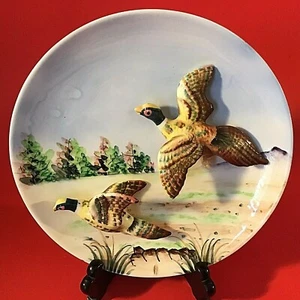 LEFTON PHEASANT PLATE 3D HAND DECORATED 8" 1950'S MCM MULTI COLOR VINTAGE  - Picture 1 of 11